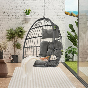 English Elm Outdoor Handwoven Pe Rattan Egg Swing Chair with Steel Frame and Waterproof Cushion W874127488