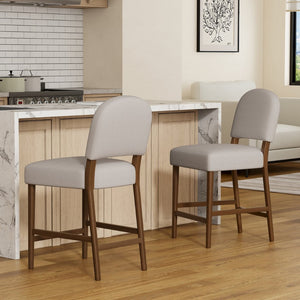 English Elm 26'' Rubberwood Fabric Counterstool Set Padded Backrest Kitchen Island Seating Light Gray N780P394271G