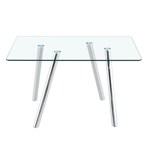 English Elm Tempered Glass Rectangular Dining Set Seats 6 with Chrome Legs and Black Pu Chairs W3875S00045