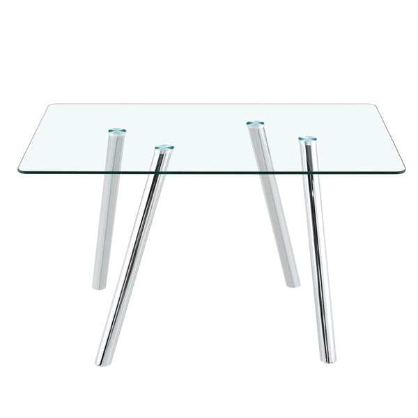 English Elm Tempered Glass Rectangular Dining Set Seats 6 with Chrome Legs and Black Pu Chairs W3875S00045