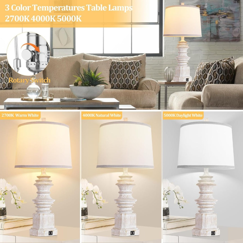 English Elm Table Lamps Set Of 2 With Usb Ports – Farmhouse Style Bedside Lighting, 3 Color Modes & Eye-Friendly Design W3355P323259-GIGA