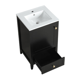 English Elm 20" Modern Bathroom Vanity With Ceramic Sink, Soft-Close Door, Drawer & Storage Rack In Black Finish N725P185452B