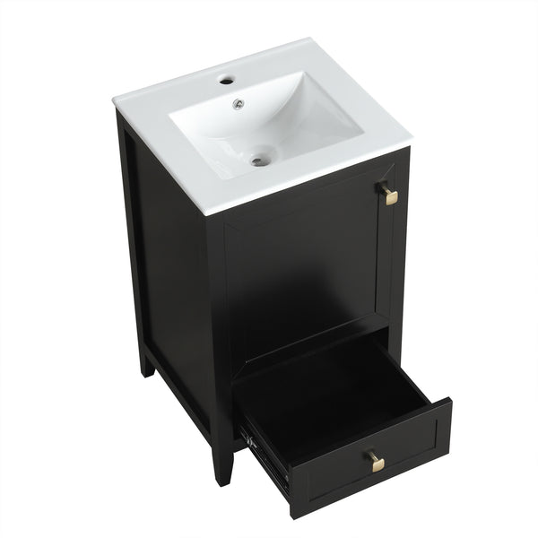 English Elm 20" Modern Bathroom Vanity With Ceramic Sink, Soft-Close Door, Drawer & Storage Rack In Black Finish N725P185452B