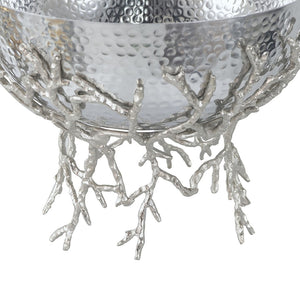 English Elm 14.2x14.2x10.8" Silver Aluminum Bowl Organic Twig Stand Sculptural Nickel Centerpiece W2078P489710