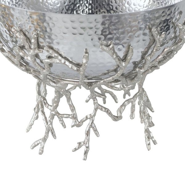 English Elm 14.2x14.2x10.8" Silver Aluminum Bowl Organic Twig Stand Sculptural Nickel Centerpiece W2078P489710