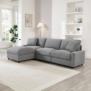 English Elm 103.54" L-shaped Modular Sectional with Ottoman Storage Polyester Cloud Sofa Grey W1669S00049