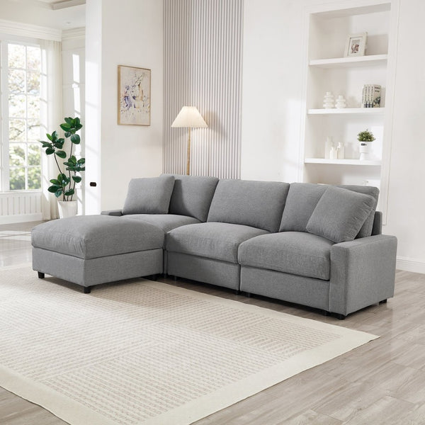 English Elm 103.54" L-shaped Modular Sectional with Ottoman Storage Polyester Cloud Sofa Grey W1669S00049