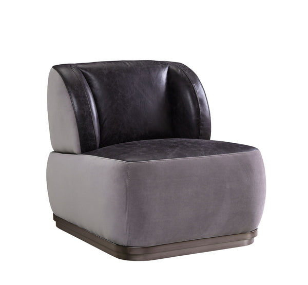 English Elm Antique Top Grain Leather Accent Chair with Vintage Patchwork Aluminum Frame, Slate Grey Elegance B062P209152