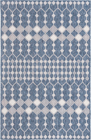 Unique Loom Outdoor Trellis Traliccio Machine Made Trellis Rug Blue, Ivory/Gray 5' 3" x 7' 10"