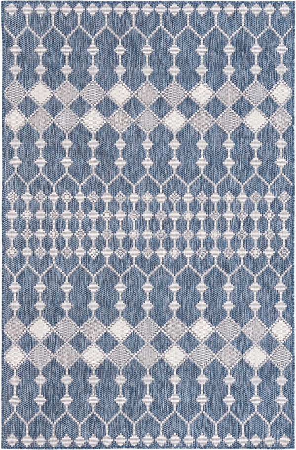Unique Loom Outdoor Trellis Traliccio Machine Made Trellis Rug Blue, Ivory/Gray 5' 3" x 7' 10"
