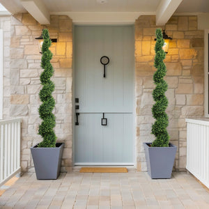 English Elm 7ft Spiral Cypress Faux Tree Potted Dual Tone Foliage for Entryway Patio Decor W2945P379249