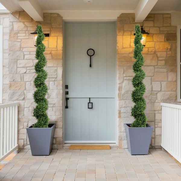 English Elm 7ft Spiral Cypress Faux Tree Potted Dual Tone Foliage for Entryway Patio Decor W2945P379249