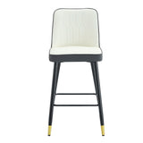 English Elm Modern Two-Tone Pu Bar Stool -White and Dark Gray Spliced Chairs With Gold Decorated Legs.White and Dark Gray Spliced,Black Metal Legs,Set Of 2 Chairs.