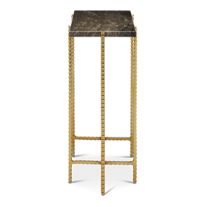 Flying Gold Marble Side Table - Industrial Chic Accent Table with Cappuccino Stone & Gold Iron Base