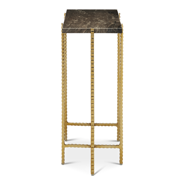 Flying Gold Marble Side Table - Industrial Chic Accent Table with Cappuccino Stone & Gold Iron Base