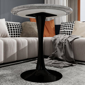 English Elm Marble-Top Round Side Table With Sleek Tapered Base - Modern Minimalist Design For Any Space W1935P353494