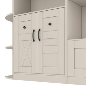 English Elm Multifunctional Modular Hall Tree Cabinet with Open Shelves and Hooks for Entryway Beige W1580S00565