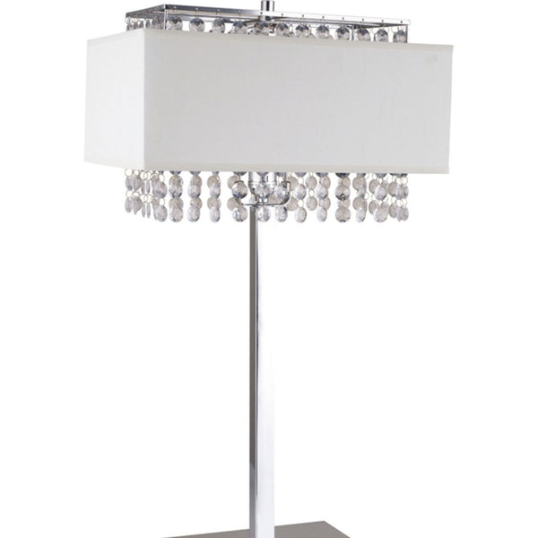 English Elm 28" Elegant Metal Table Lamp with Crystal Strand Inner Shade and White Linen Outer Shade, UL Listed Multicolor B072116151