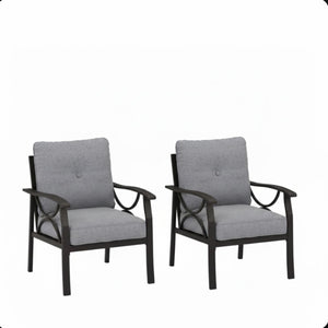 English Elm Set of 2 Outdoor Steel Armchairs Powder Coated Matte Frame with Cushioned Patio Seating Black+ Gray B082P455145