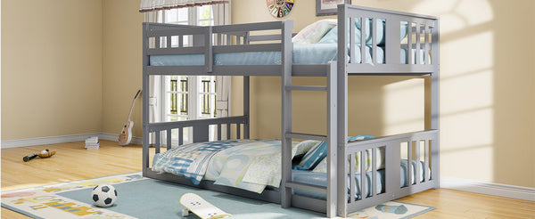 English Elm Twin Over Bunk Bed Solid Pine Frame Gray Finish with Guardrail for Kids N708P429640E
