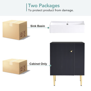 English Elm 21.6" Black Modern Bathroom Vanity with Ceramic Sink, Right Side Storage, Gold Legs & Soft-Close Doors SV000006AAB