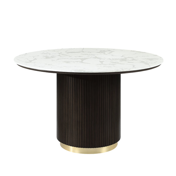 English Elm Clayten Round Dining Table 52" White Artificial Marble Top Espresso Base Gold Center Leg Accent B2726S00007