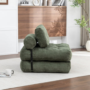 English Elm Folding Floor Sofa Bed Convertible Sleeper Chair with Shredded Foam Corded Fabric Green W2200P442796