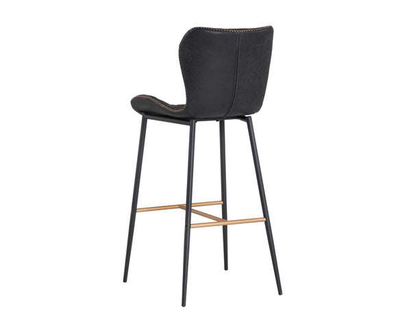 Sunpan Lyla Stylish Barstool Set of 2 with Diamond-Stitched Seat and Chic Gold Accents for Modern Spaces Antique Black