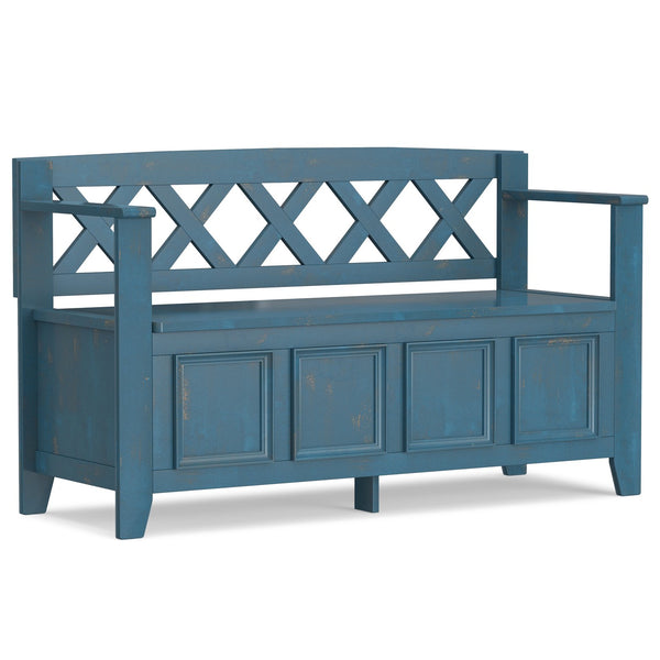 English Elm Amherst Rustic Coastal Storage Bench with Lift-Up Seat, Solid Pine, Distressed Blue Finish, 48" B136P364311