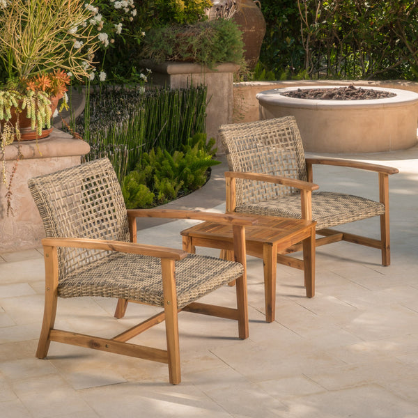 English Elm Christopher Knight Home® - Outdoor Acacia Wicker Club Chairs Set (2) - Natural/Grey Acacia Frame, 400 lb Capacity, All-Weather Comfort 60397.00WTC