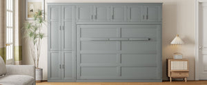English Elm Queen Murphy Wall Bed with Integrated Wardrobe and Drawers for Studio Spaces LP000876AAE-1