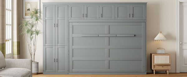 English Elm Queen Murphy Wall Bed with Integrated Wardrobe and Drawers for Studio Spaces LP000876AAE-1