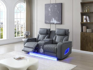 English Elm Lumin Power Reclining Loveseat with Led Lighting Bluetooth Speakers and Usb Ports Gray B078P497927