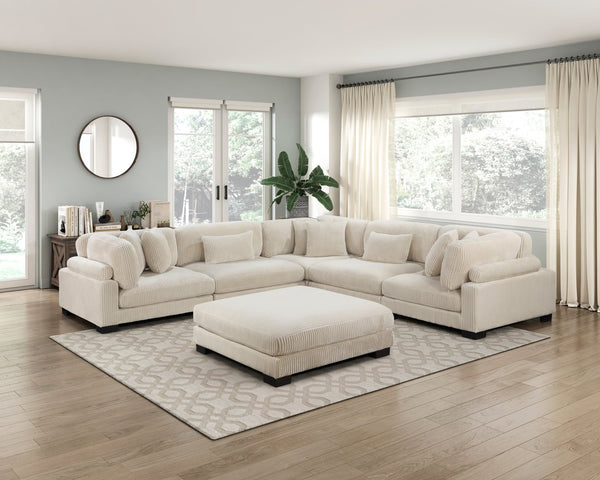 English Elm 1Pc Modular Armless Chair - Plush Beige Corduroy Upholstery With Supportive Lumbar Pillow & Plywood Frame B011P220636