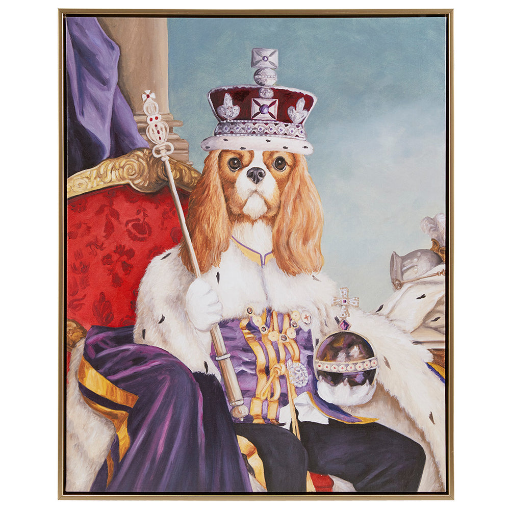 JLA Home Madison Park - Bohemian Framed Canvas Art — Whimsical Cat Portrait by Carol Lew with Embossed Gold Frame, 16.5x20.5" King Charles Spaniel III ID95C-0047