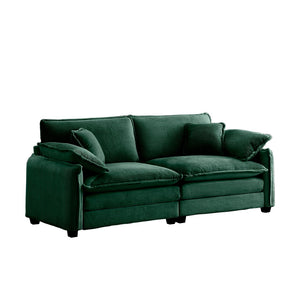 English Elm Warm Retro-Inspired 2-Seater Sofa In Green Corduroy With 4 Pillows For Cozy Living Spaces W714S00728-GIGA
