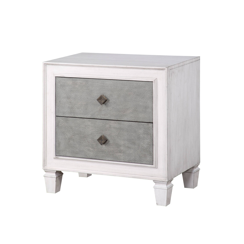 English Elm Katia Rustic Gray Night Stand with Weathered White Finish, Felt-Lined Drawer & Full-Extension Glides B2726P248050