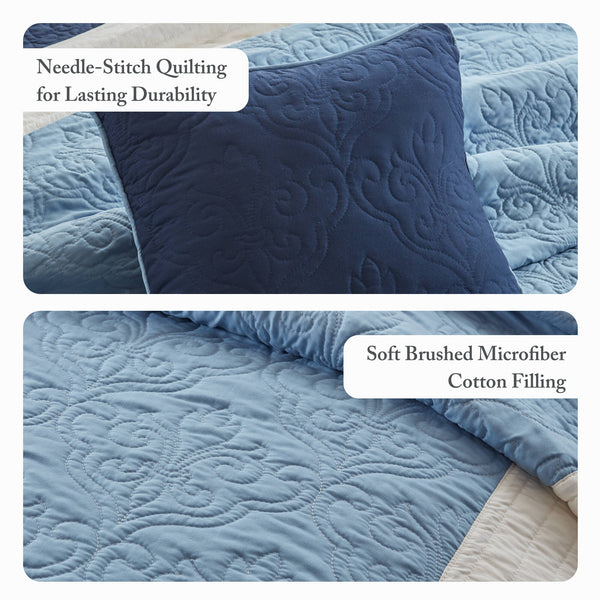 English Elm 7-Piece Full/Queen Quilt Set Navy with Euro Shams & Decorative Pillows, Brushed Microfiber Comfort Multicolor 15.35 L x 17.72 W x 9.45 H B035P408224