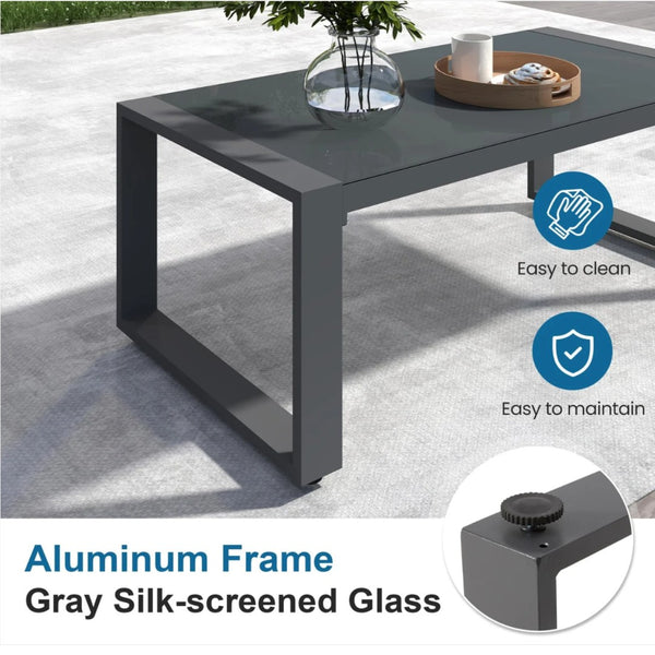 English Elm 44" Rectangular Outdoor Coffee Table Powder Coated Aluminum with Tempered Glass Patio B082P455139