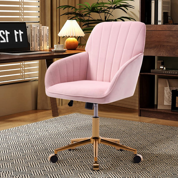 English Elm Ty Ergonomic Velvet Swivel Office Chair - Plush Memory Foam Comfort, Stylish Baby-Pink Design, Durable W2311P295811-GIGA