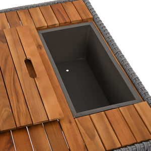 English Elm K&K 6-Piece Rope Patio L-Shaped Sectional Set with Acacia Wood Ice Box Table and Deep Cushions Grey N707S000014G