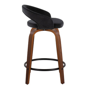 English Elm Fixed-height Velvet Swivel Counterstools with Walnut Bentwood Legs for Kitchen Islands B202S01759