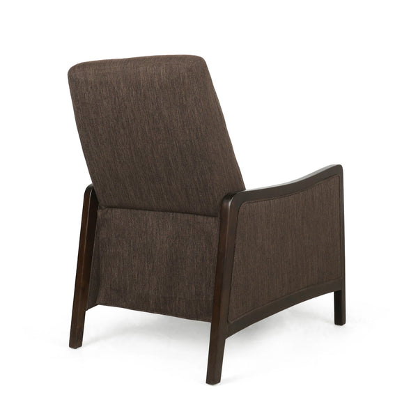 English Elm Christopher Knight Home® - Fabric Recliner Chair Mid-Century Push-Back Upholstered Armchair with Thick Cushion and Birch Frame Brown 70449.00BRN