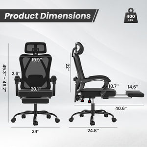 English Elm Ergonomic Office Chair With Adjustable Footrest, Breathable Mesh Design For Ultimate Comfort & Support T3623P380948