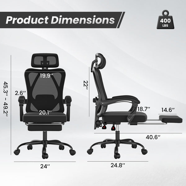 English Elm Ergonomic Office Chair With Adjustable Footrest, Breathable Mesh Design For Ultimate Comfort & Support T3623P380948
