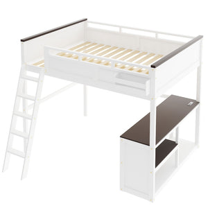 English Elm Queen Size Loft Bed With Desk, Usb Charging, Storage Box & Open Shelves For Organized Living Space N7090005002W-GIGA