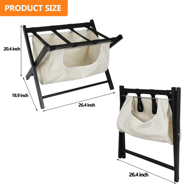 English Elm Hofitlead Rubberwood Folding Luggage Rack with Two Tier Shelf for Guest Rooms D45284654