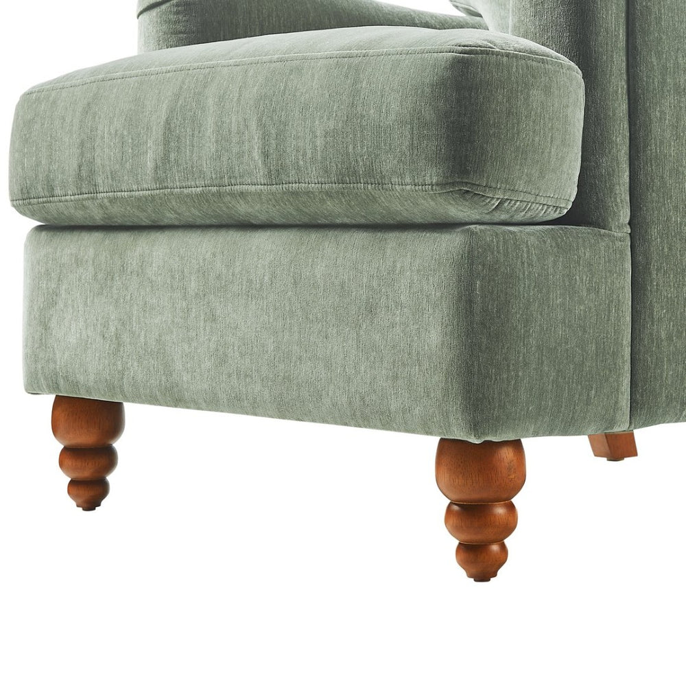 English Elm Candor Overstuffed Accent Chair with English Roll Arms and Walnut Turned Legs Sage B050P466461