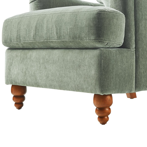 English Elm Candor Overstuffed Accent Chair with English Roll Arms and Walnut Turned Legs Sage B050P466461