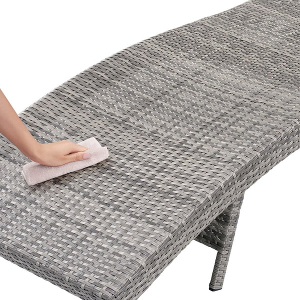 English Elm K&k Outdoor Wicker Reclining Chaise Set 2 Piece with Pull Out Tray Rolling Wheels Grey N707P395515E